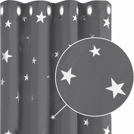 Lot de 2 Rideaux Occultants Thermique Anti Froid Rideaux Motif Etoile Argenté à oeillet 132x245cm Gris Clair-Chrom (1/3)