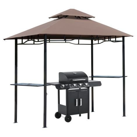 Gazebo barbecue per feste e attività in giardino, tettoia doppia resistente al fuoco, dimensioni 245×148×252 cm, colore marrone caffè con sfumature nere.