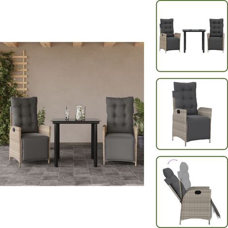 Relaxsessel - vidaXL 3-tlg. Garten-Essgruppe mit Kissen Hellgrau Poly Rattan - Gartenessgruppe (1/5)