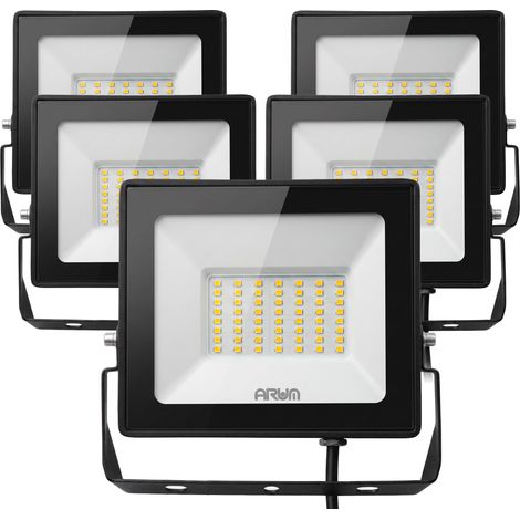 Lot de 5 projecteurs LED 50W IP65 extérieur  Température de Couleur: Blanc Chaud 3000K (1/5)
