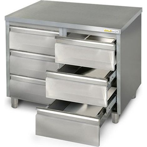 Meuble bas inox 1000 x 600 mm avec 6 tiroirs PREMIUM - GOLDINOX (1/3)