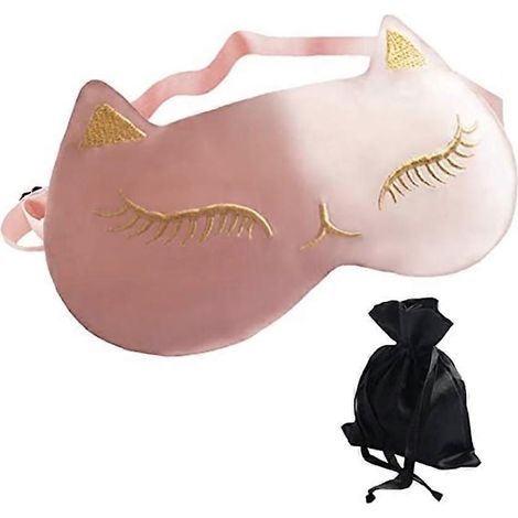 Masque de sommeil chat, masque de nuit en soie naturelle, masque de voyage avec sangle ajustable pour femmes et hommes, multicolore en option (rose) (1/5)