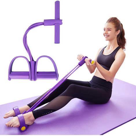 Kit Bande de Résistance Fitness 6 Tubes avec Pédale et Poignées - Élastique Sport Multifonction Latex pour Abdos, Bras, Jambes, Yoga et Entraînement à Domicile (Violet) (1/5)