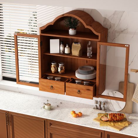 Armario de pared 60x22x76,5 cm de madera marrón y vidrio templado con cajón - CHICFURN (1/5)