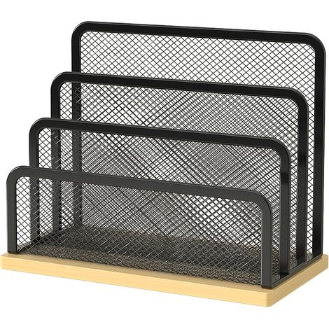 Desktop-Post-Organizer aus Holz und Metallgeflecht mit 3 vertikalen Fächern, Postsortierer für Briefe, Postkarten, Schwarz
