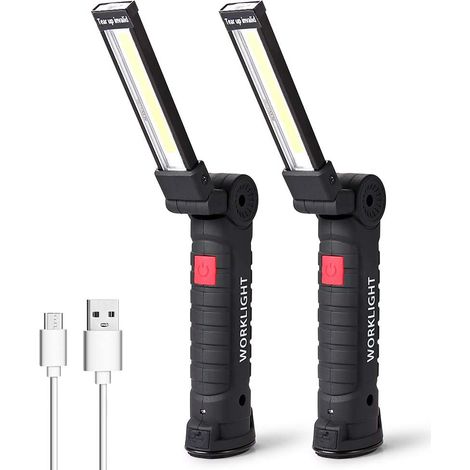 LED-Arbeitsleuchte, LED-Handtaschenlampe, wiederaufladbar, LED-Werkstattlampe, Inspektionslampe, Taschenlampe, Magnetfuß, Camping, Notfall, klein, 2 Stück (1/5)