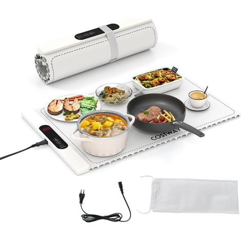 Tapis Chauffant Électrique pour Aliments Plateau en Silicone Enroulable avec Chauffage Rapide Température et Minuterie Réglables Blanc (1/2)