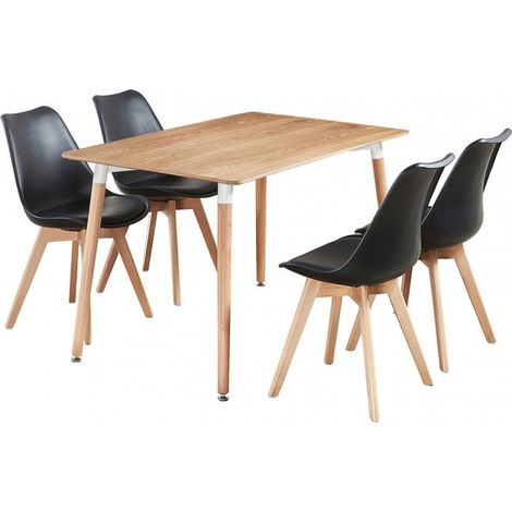 5 Pieces Retro and Modern Scandinavian Dining Set - a Halo Oak Dining Table & Black Dining Chairs Set of 4 (1/5)