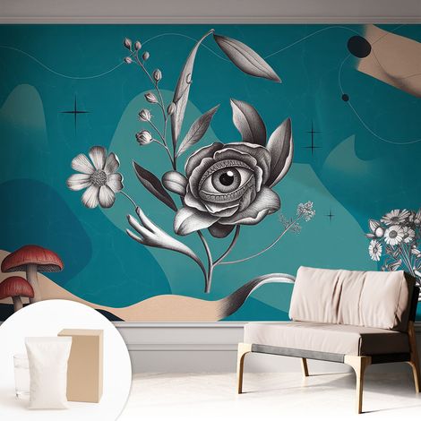Tapete Vliestapete mit Kleber modern Wohnzimmer - Wanddeko Schlafzimmer - Tapete mit Motiv Blumenauge 312x219 cm (1/5)