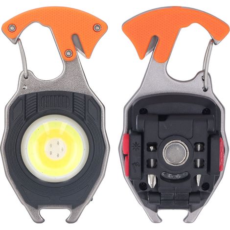 Lampe torche LED porte-clés multifonction rechargeable USB-C, mini lampe de secours de poche avec décapsuleur et briquet (1/5)