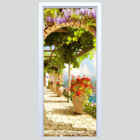 Adhesivo de tela para puerta - camino entre flores 303PD