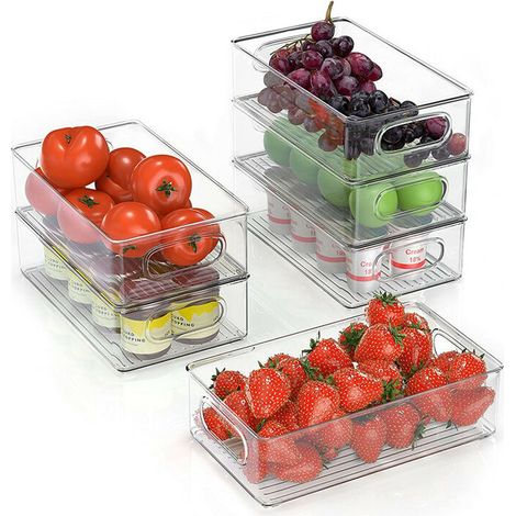Boite Rangement Frigo - 25.5 x 14.56 x 7.65 cm - Transparent - Empilable - Pour Cuisine Placard Cosmetiques Papeterie - Lot de 6