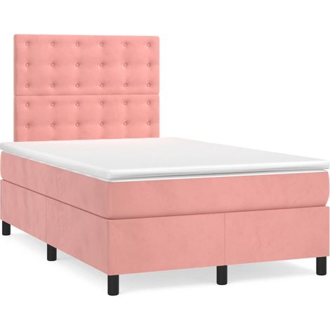 Sommier à lattes de lit et matelas LED rose 120x190 velours (1/5)