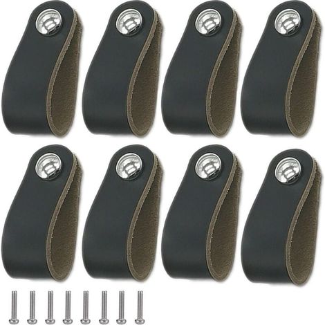 8 Pices Poignee Cuir, Cabinet Poigne en Cuir Noir, Poigne en Cuir Avec Vis, Poigne de Porte en Cuir PU Souple, Facile Installer, Convient Toutes Sortes de Portes et Tiroirs d\'Armoires (1/5)