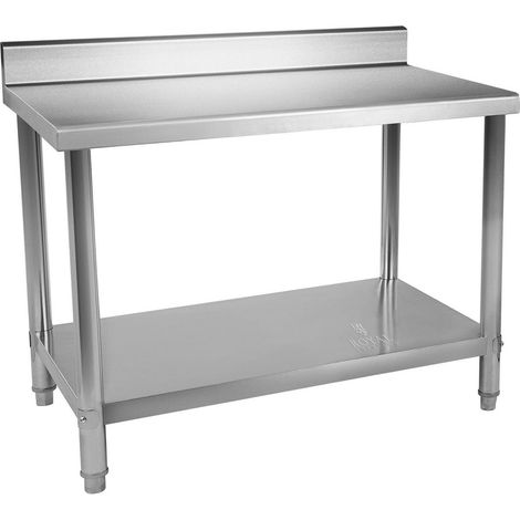 Mesa de trabajo de cocina profesional de acero inoxidable 120 x 60 cm capacidad 110 kg con protector contra salpicaduras 140003653