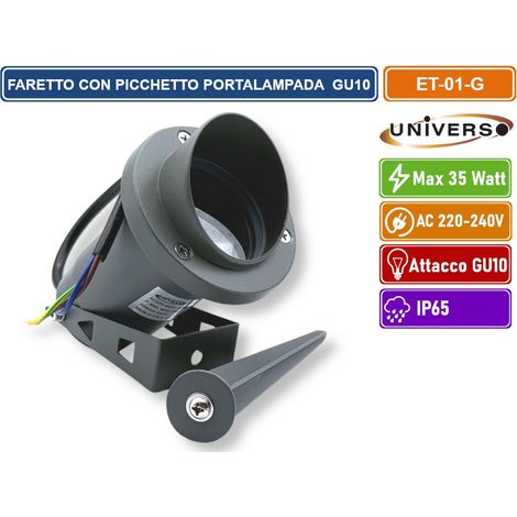 UNIVERSO ET-01-G PORTAFARETTO DA GIARDINO CON PORTALAMPADA PER LAMPADINE GU10 PICCHETTO DA INTERRAMENTO IN ALLUMINIO GRIGIO (1/3)