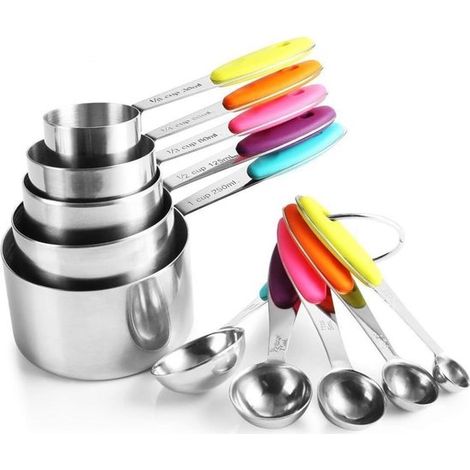 Set de gobelets doseurs et cuillères doseuses de luxe - 1,25 ml à 250 ml - Acier inoxydable - Ustensiles de cuisine - Ensemble coloré de 10 pièces (1/5)