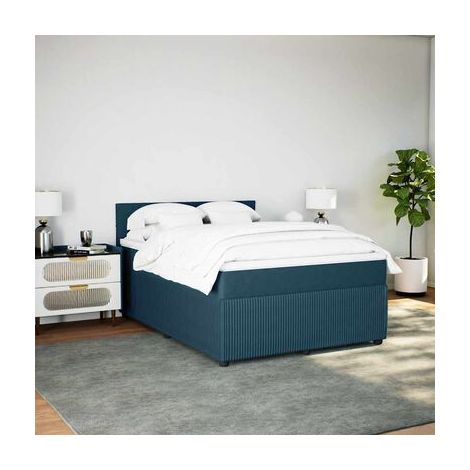 Sommier de style Snowco et matelas en velours bleu de 140 × 200 cm, velours doux et confortable, idéal chambre à coucher, style moderne, montage simple (1/5)