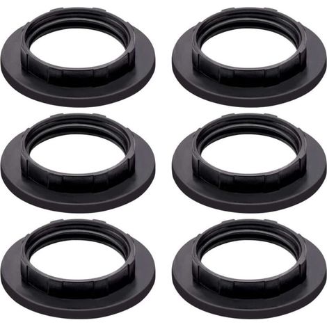 Lot de 6 bagues de serrage pour abat-jour E14 en plastique noir