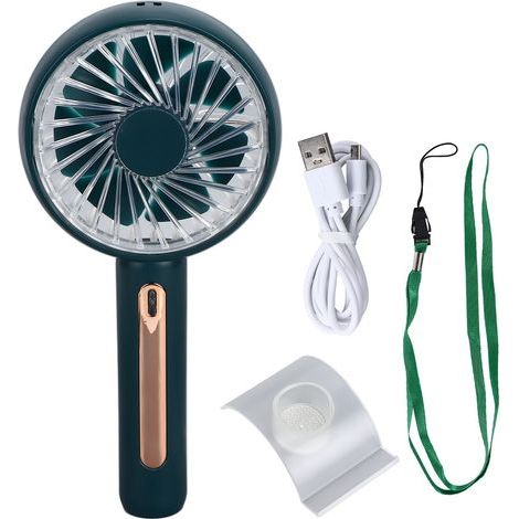 Mini portable fan with four speeds, USB, with mobile phone holder, for office, green (1/5)