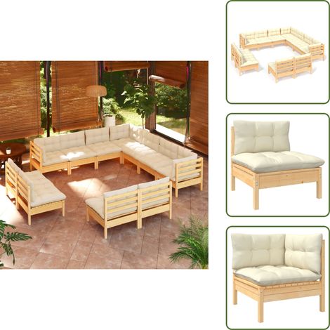 Cojines de jardín - vidaXL Muebles de jardín 11 pzas y cojines madera maciza de pino crema - Muebles de jardín modulares