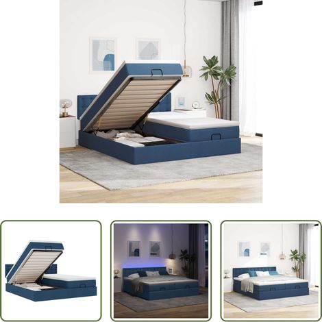 vidaXL LED-Beleuchtung -  Ottoman-Bett mit Matratzen & LEDs Blau 200x200 cm Stoff (1/5)
