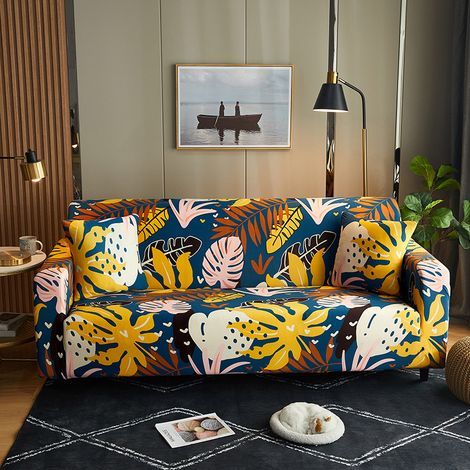 1 European style stretch sofa cover with leaf pattern, non-slip sofa cover 190-230 3 seater sofa. (1/5)