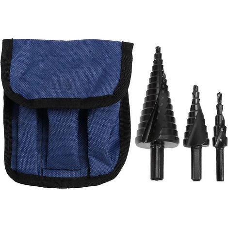 Lot de 3 forets étagés pour métal, 4-12 mm, 4-20 mm, 4-32 mm, à goujure hélicoïdale, revêtement universel (1/5)