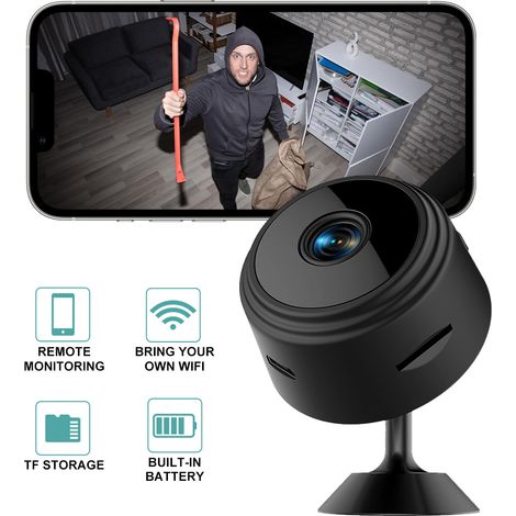 Mini caméra A9 WiFi 1080P, vision nocturne infrarouge, fixation magnétique,audio bidirectionnel et contrôle à distance via application mobile. (1/5)