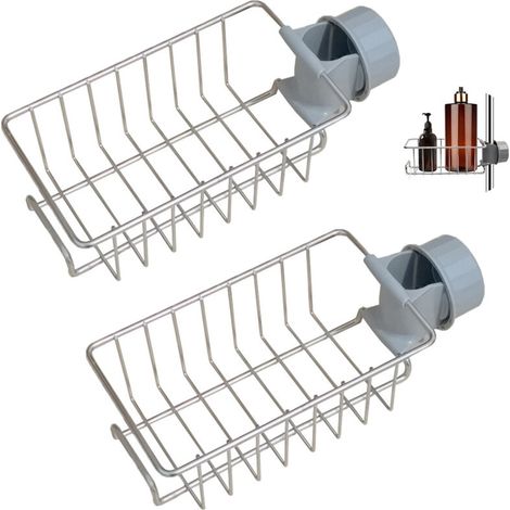 Mensola per doccia senza foratura, in acciaio inox argento, set da 2, mensola da bagno in acciaio inox per asta/binario da 18-20 mm, porta sapone/shampoo per la doccia, accessorio per la cucina (1/5)