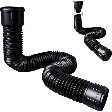 Flexible Gutter Extension, 80/100 mm Flexible Downspout Extension, Round Extension Set, Adjustable Flexible Gutter Extension from 47 to 150 cm, Black (1/5)