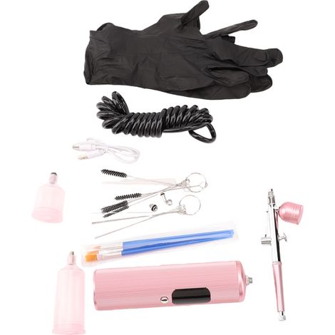 Aérographe portable rechargeable en cuivre et aluminium avec buse de 0,3 mm pour nail art, maquillage, peinture et décoration de gâteaux (rose) (1/5)
