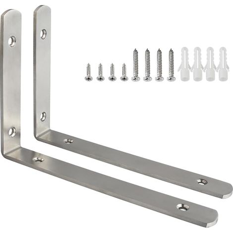 2 Pcs - Equerre Etagere Murale - Support Fixation Flottante - Acier Inoxydable Forme L 90 Degrés Pour Salon Chambre Bibliothèque Brossé 20x14cm