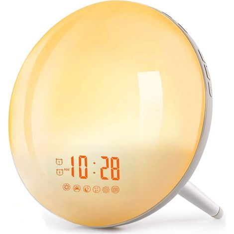 Réveil lumineux, veilleuse LED pour enfants avec 2 alarmes, 7 tonalités d'alarme / radio FM 20 niveaux de luminosité / 16 volumes réglables-Fei Yu (1/5)