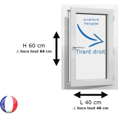 Fenêtre PVC 1 vantail H 60 x L 40 cm OF verre brouillé pour pose en neuf - tirant droit