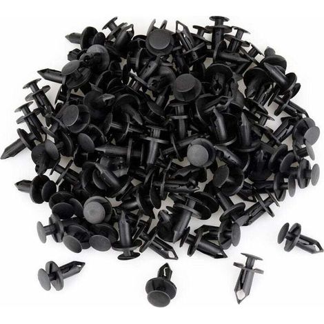 120 Clips de Fixation Rivets Plastique Noir 8mm pour Voiture Aile Pare-chocs Agrafes Poussoir Universel