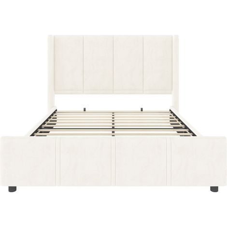 Cama con arcón capitoné 140 x 200 cm beige, cabecero y piecero altos, USB, MODENUIT (1/5)