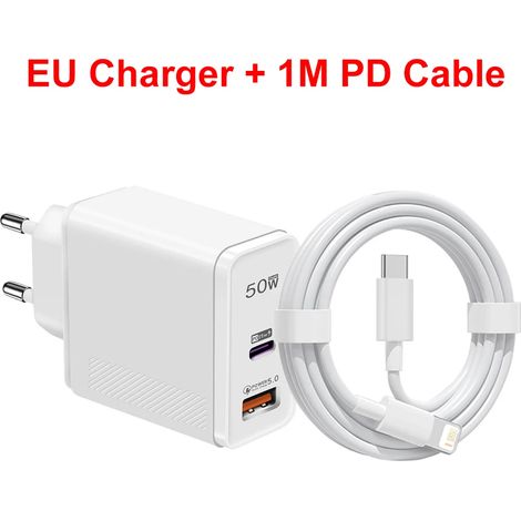 Chargeur ultra-rapide USB-C PD 50 W pour Apple iPhone 14 Pro Max, 13, 12, Mini, 11, X, XS, XR, 8 et 7 Plus - Câble de charge et accessoires de charge (1/5)