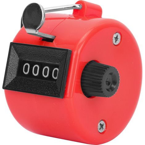 Compteur portatif BERM, nombre à 4 chiffres, bouton de réinitialisation en plastique, rouge avec crochet. (1/5)