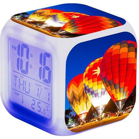 rveil Montgolfire Image Rveil F Lumire Usb Enfants Led Horloge Dessin Anim Veilleuse Flash 7 Changement De Couleur Horloge Numrique Horloge De Bur (1/5)