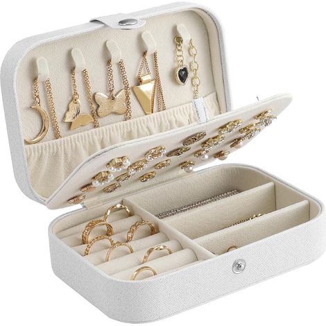 Boîte à bijoux de voyage, rangement pour bijoux, petite boîte avec du style, étui de voyage, boucles d'oreilles, idée cadeau pour filles et (blanc) (1/5)