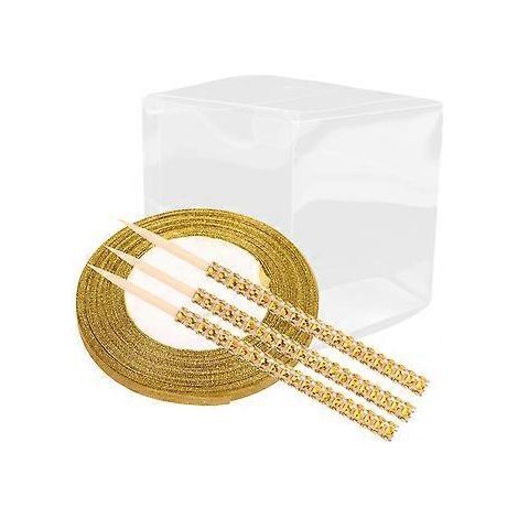 Set leere Keks-, Bonbon- und Apfelboxen, transparente Verpackungsboxen für Hochzeitsfeiern (Gold) (1/2)