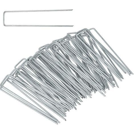 50 Piquets de jardin de fixation pour toile de paillage en acier galvanisé (1/4)
