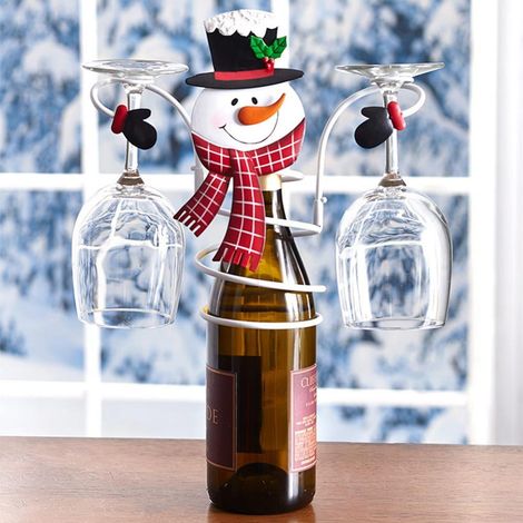 Support Pour Bouteille De Vin Et Verre - Support Décoratif Noël - En Fer - 22 x 25 cm - 1 Pièce (1/5)