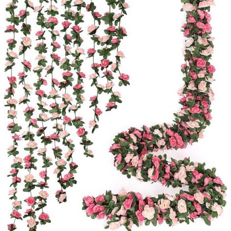 Guirlande de fleurs artificielles - - Lot de 9 guirlandes - Longueur totale 72 pieds - Fleurs roses en soie (1/5)