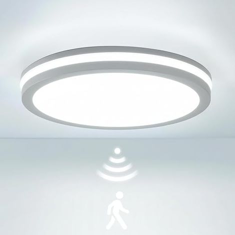IP65 Waterproof LED Ceiling Light Motion Sensor 24W 30W 4500lm 150 Lm W Etanchard 3000K 4000K 6500K Ideal Bathroom Garage Stairs Basement Hallway Balcony Diameter 26 cm White (1/2)