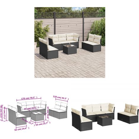 8-tlg. Garten-Sofagarnitur mit Kissen Schwarz Poly Rattan - Gartenmöbel - Esstisch - Lounge Set - Outdoor Möbel - Rattan Sofa - Home & Living (1/3)
