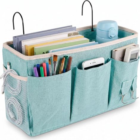 Sac Organisateur de Chevet, Panier de Lit Chevet Suspendu avec Crochets Métalliques, Rangement Multifonction à 3 Compartiments, pour Magazines Livres, Destiné Aux Dortoirs Maison Bureau (1/5)