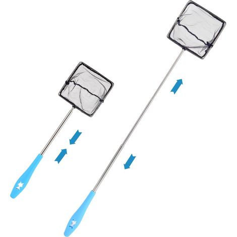 1 Épuisette Manche Télescopique Acier Inoxydable, Filet Nylon Souple, Extensible 31-61cm Pour Aquarium