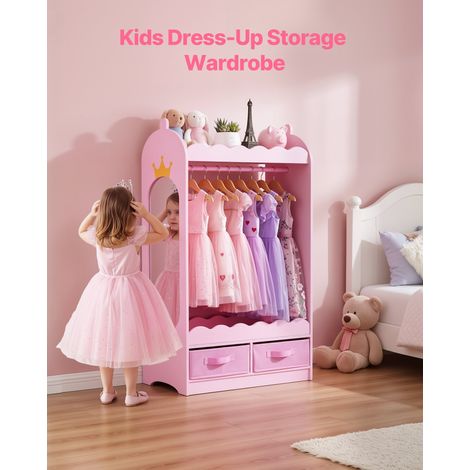 Penderie Enfant avec Miroir, Armoire de Déguisement pour Petite Fille avec Tiroirs et Tringle à Vêtements, Organisateur pour Costum… (1/5)